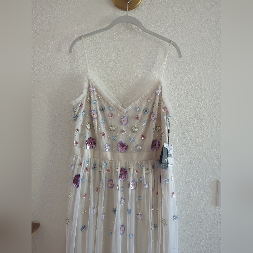 Adrianna Papell Women's Embellished Ruffled V-Neck Gown Dress Size 16 - Picture 5 of 10